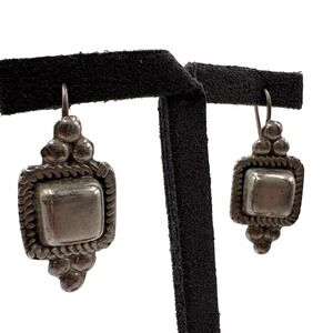 Sterling Silver 925 Mexico Modernist Vintage Earrings Beaded Square ATI Marked